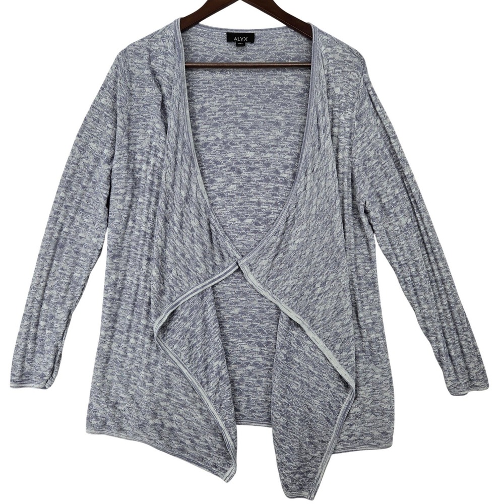 Alyx L Open Front Waterfall Cardigan Women‎ Blue White Marled Shimmer Casual